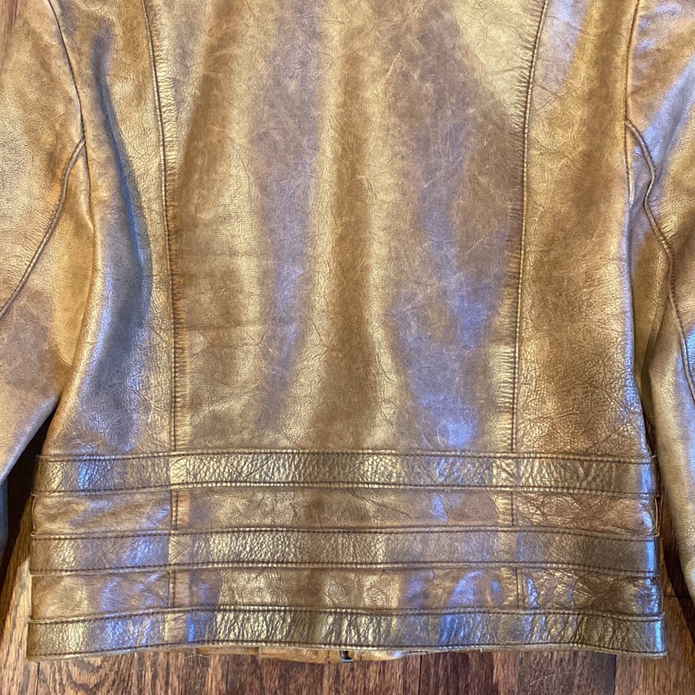 🏇Ralph Lauren Blue Label Aviator Strap Cropped Brown Leather Jacket🏇 - Picture 9 of 13